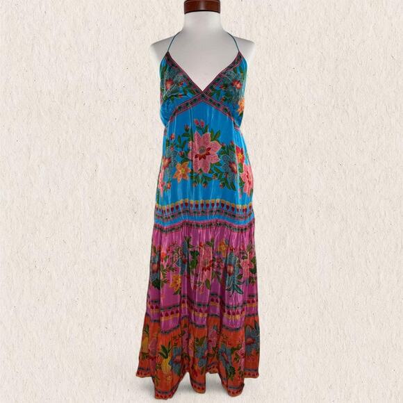 NWT Farm Rio Size M Tropical Floral Tiered Maxi Dress Anthropologie Fairy Boho - Picture 1 of 8